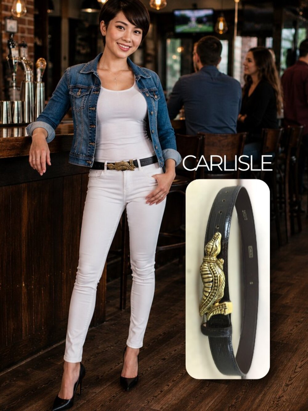 Vintage CARLISLE Alligator Buckle Belt - size small 🐊 Reptile Embossed 80s